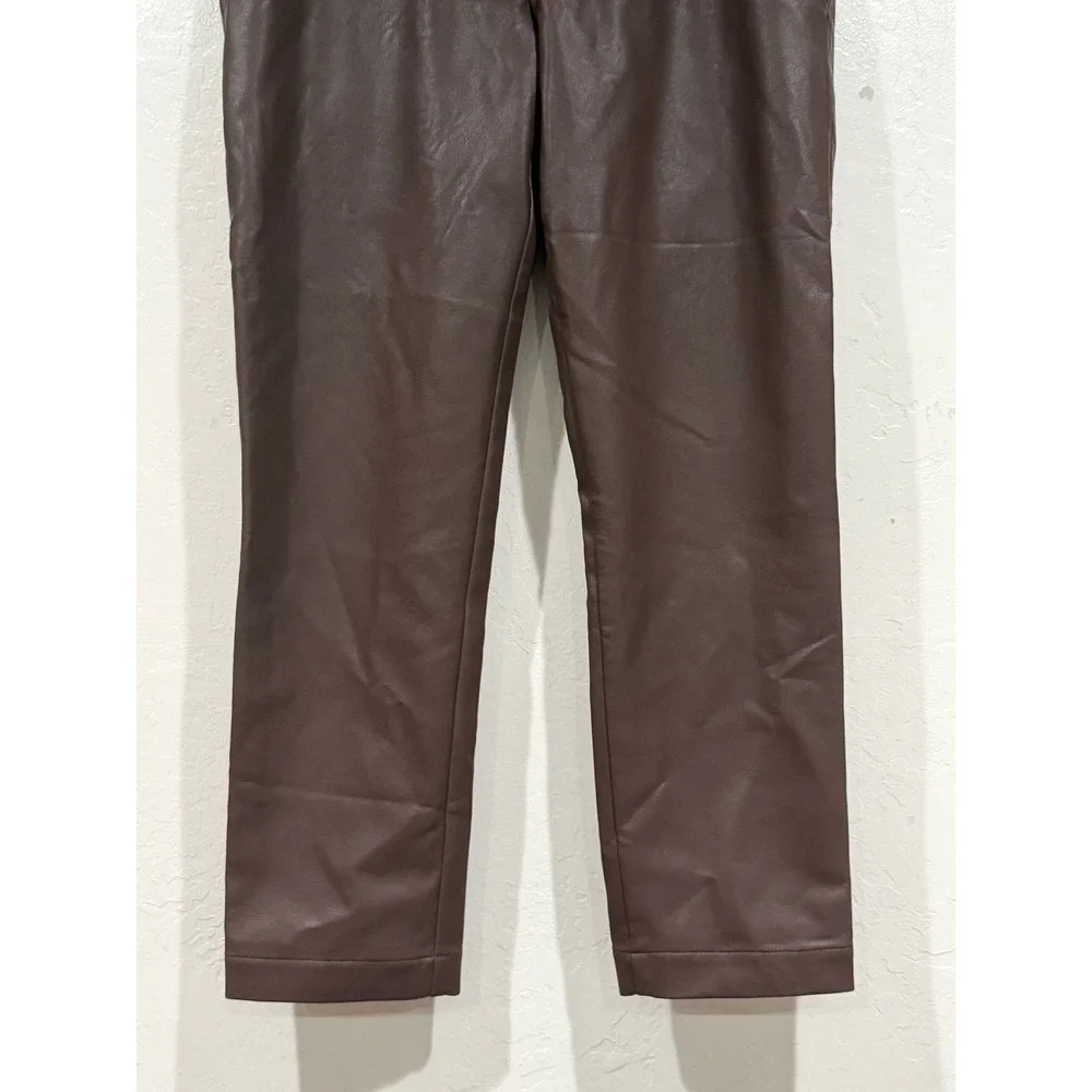 Ruti Vegan Leather Trousers Brown High Waisted Straight Leg Pants